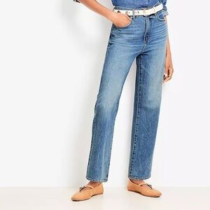 Petite High Rise Straight Jeans in Authentic Vintage Mid Wash by Loft